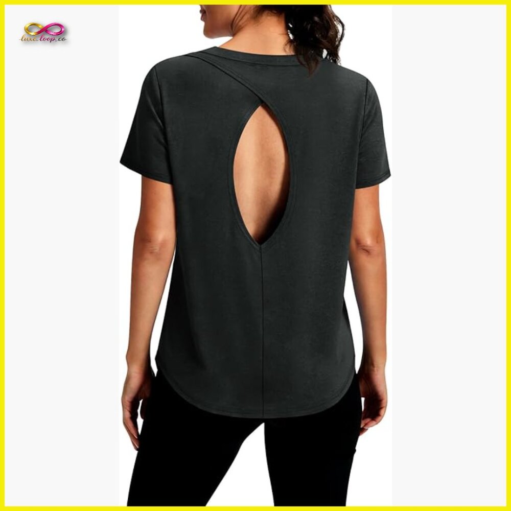 Open-Back Short Sleeve Tee - Black